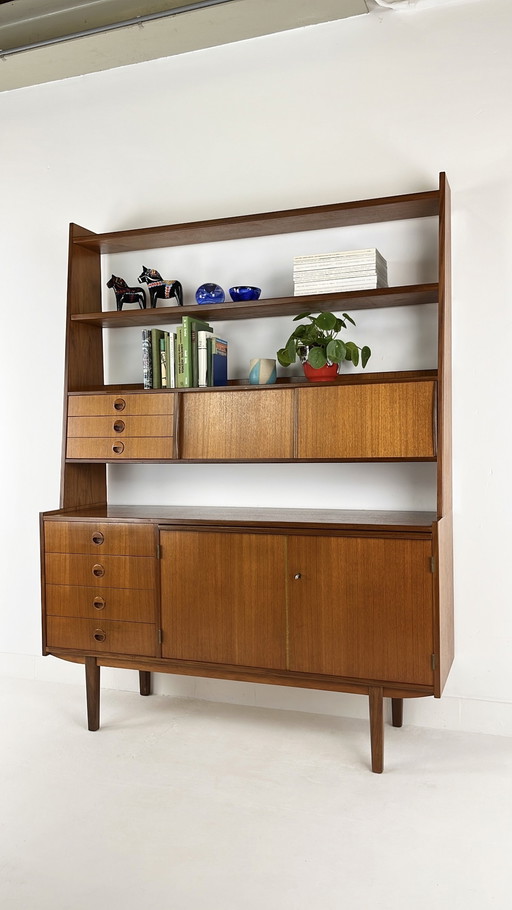 Teak Veneer Swedish Bookcase Sideboard