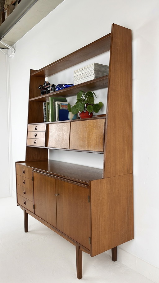 Teak Veneer Swedish Bookcase Sideboard