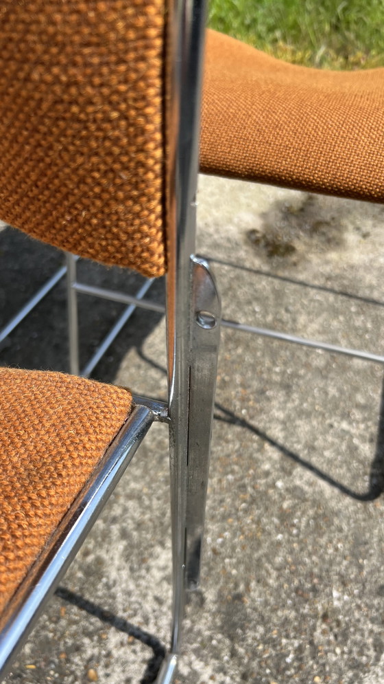 Image 1 of 7x David Rowland Howe orange with chrome stacking chairs