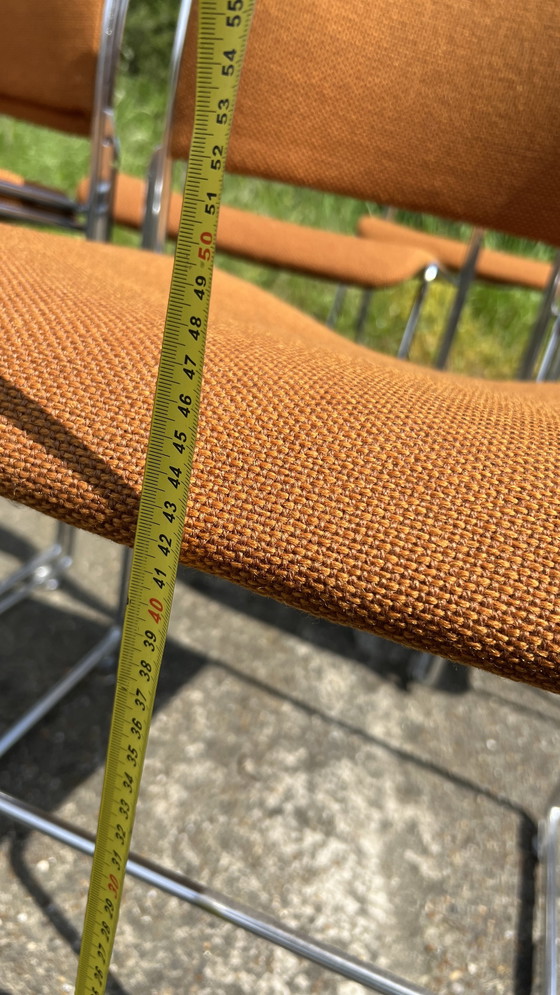 Image 1 of 7x David Rowland Howe orange with chrome stacking chairs