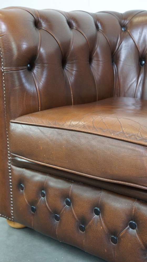 Image 1 of Brown Beef Leather Chesterfield 2 Seater Sofa