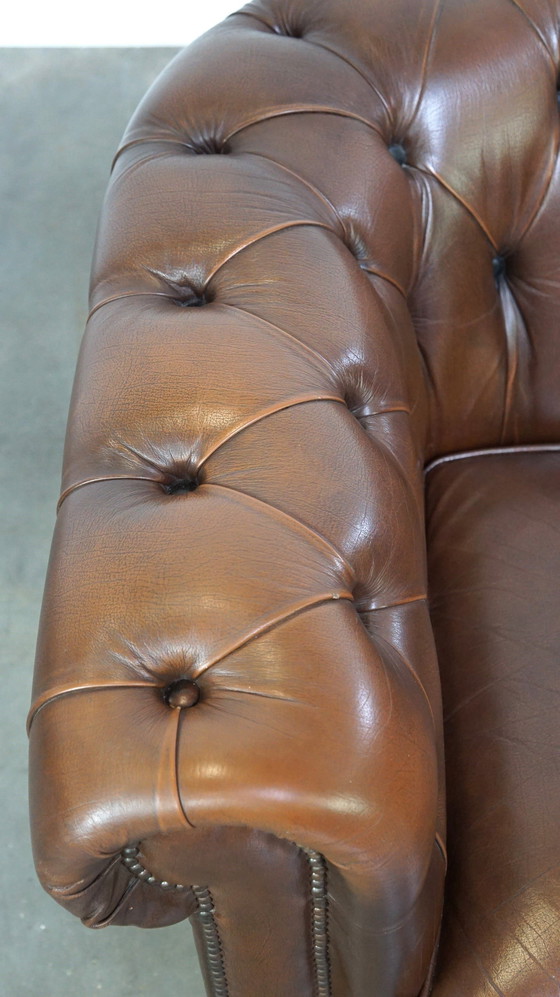 Image 1 of Brown Beef Leather Chesterfield 2 Seater Sofa