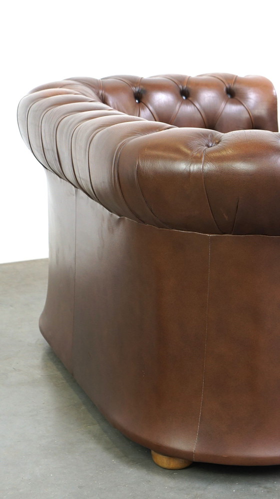 Image 1 of Brown Beef Leather Chesterfield 2 Seater Sofa