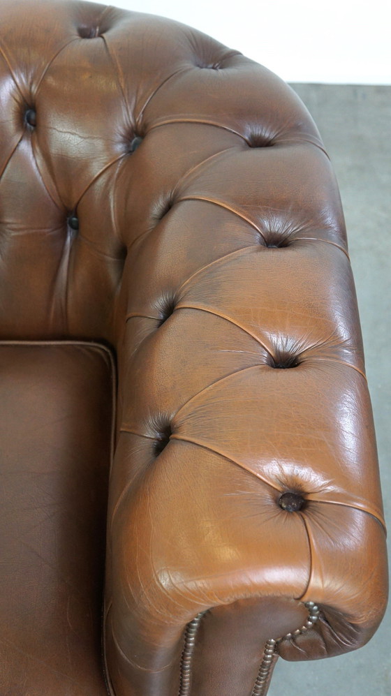 Image 1 of Brown Beef Leather Chesterfield 2 Seater Sofa