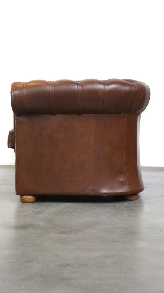 Image 1 of Brown Beef Leather Chesterfield 2 Seater Sofa