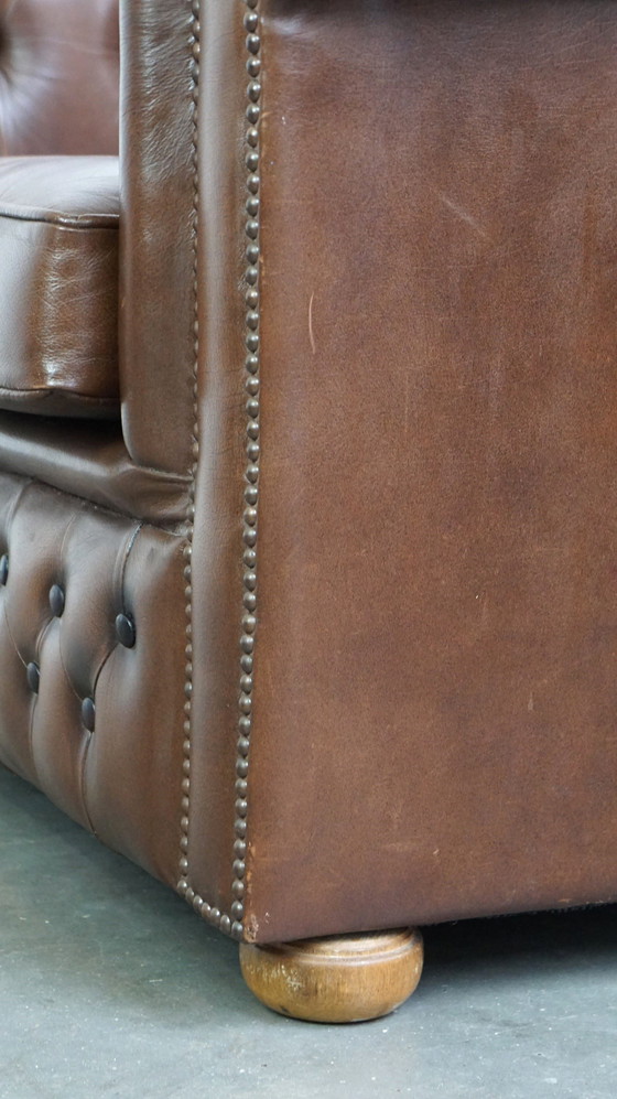 Image 1 of Brown Beef Leather Chesterfield 2 Seater Sofa