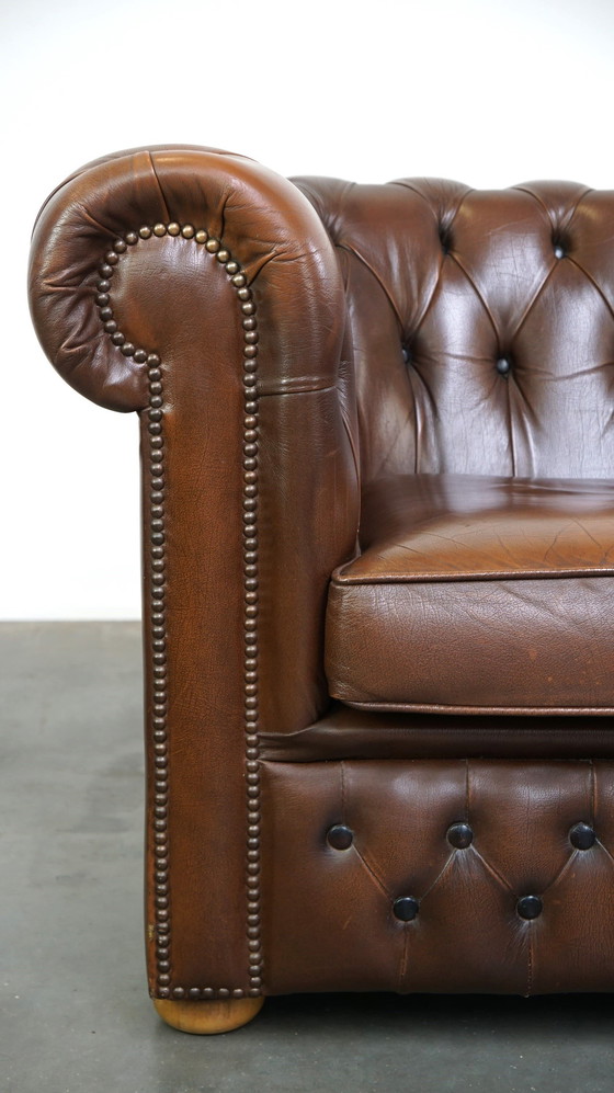 Image 1 of Brown Beef Leather Chesterfield 2 Seater Sofa