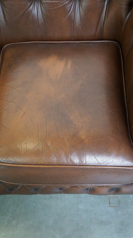 Image 1 of Brown Beef Leather Chesterfield 2 Seater Sofa