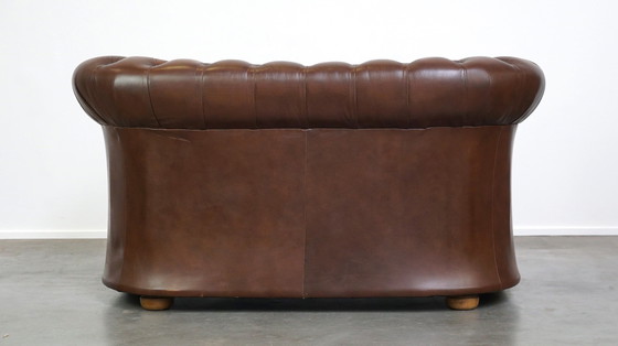 Image 1 of Brown Beef Leather Chesterfield 2 Seater Sofa