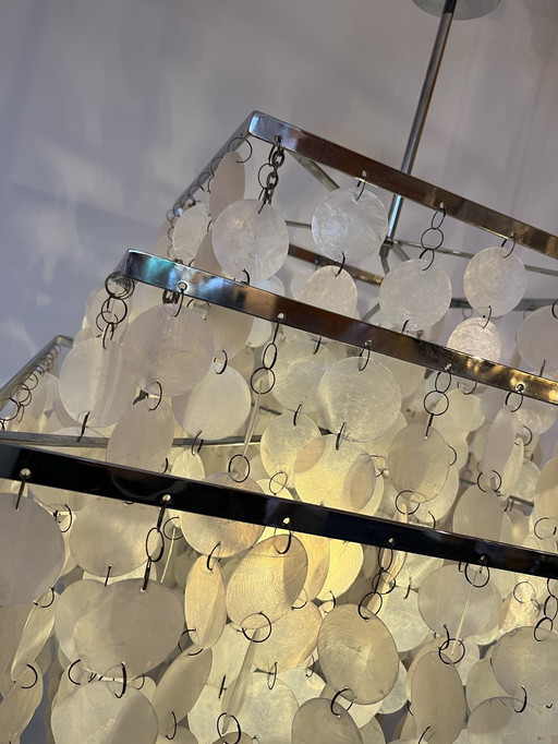 XXL capiz pendant lamp vintage shells Chrome square pearl