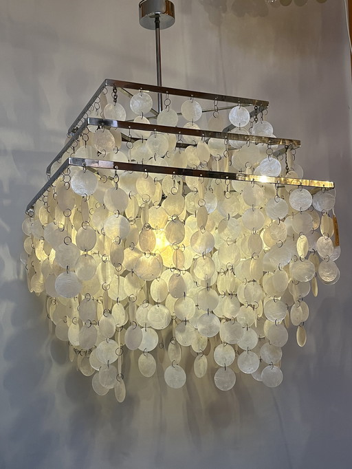 XXL capiz pendant lamp vintage shells Chrome square pearl