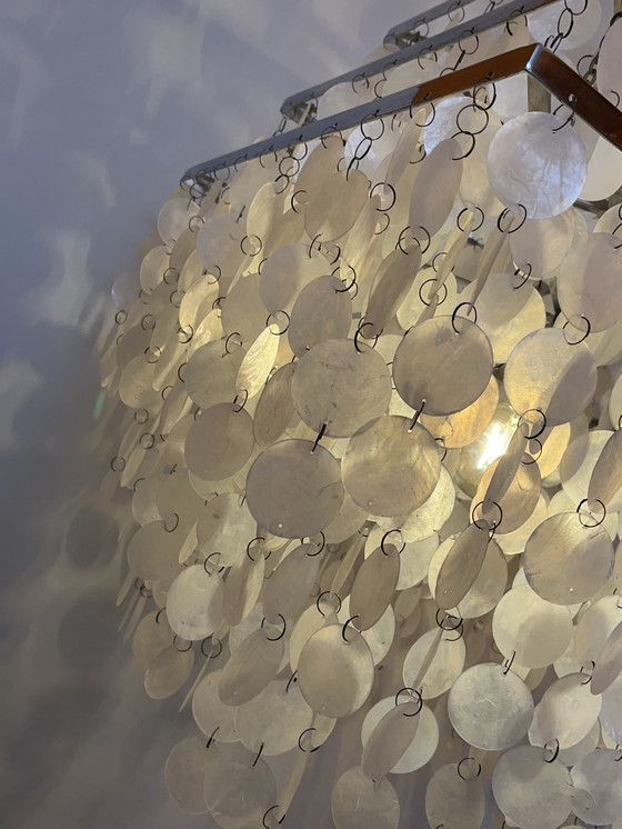 Image 1 of Lampe pendante XXL capiz vintage coquillages Chrome carré perle