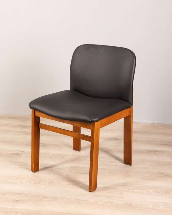 Image 1 of Set of 4 Vintage Italian Chairs in Black Leather, 1970s