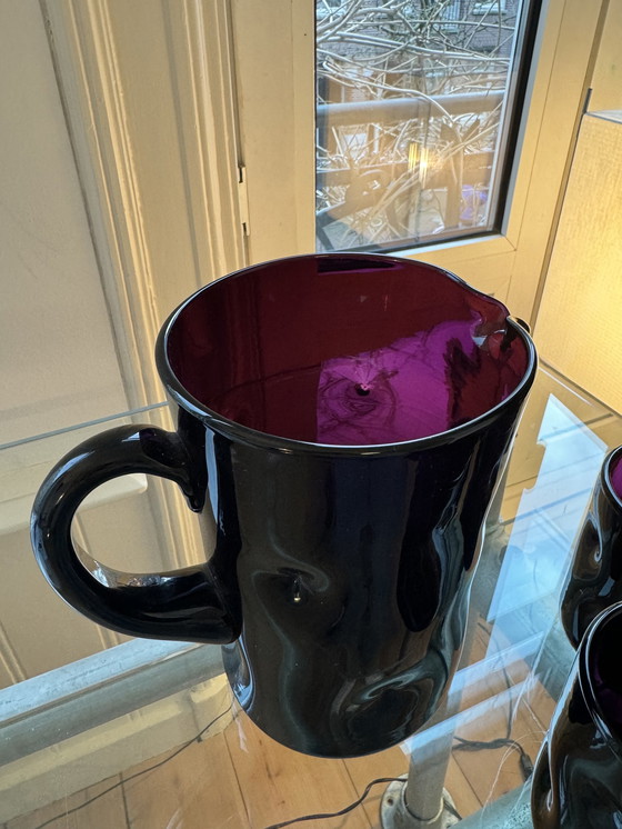 Image 1 of Purple water jug ​​+ 5 matching glasses