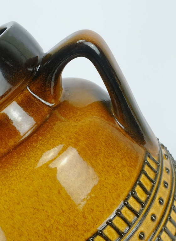 Image 1 of huge 1960's jug vase model 88 35 amber and brown with black abstract pattern