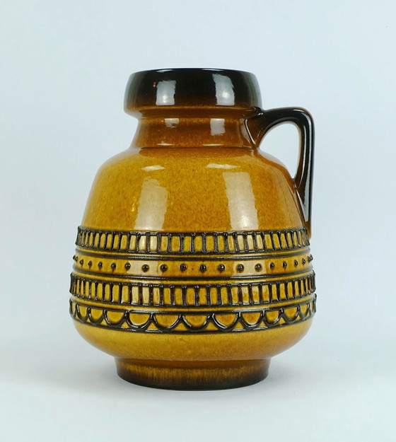 Image 1 of huge 1960's jug vase model 88 35 amber and brown with black abstract pattern