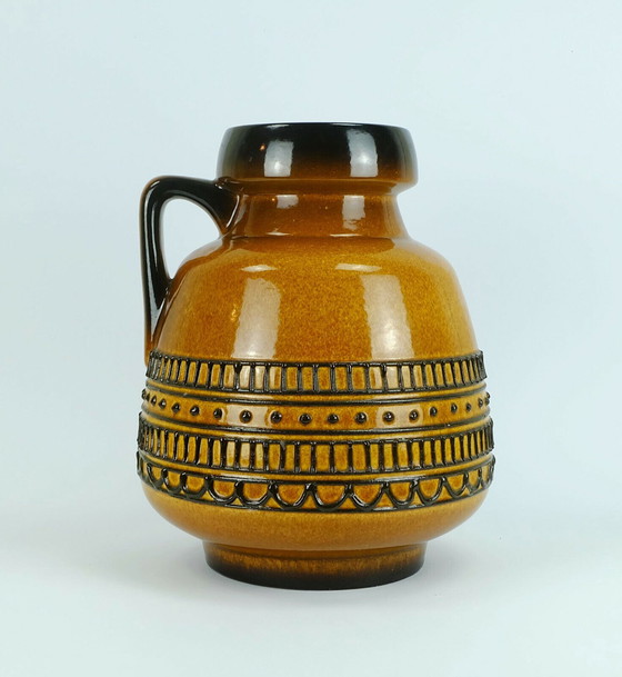 Image 1 of huge 1960's jug vase model 88 35 amber and brown with black abstract pattern