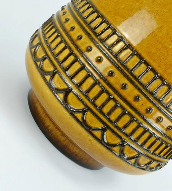 Image 1 of huge 1960's jug vase model 88 35 amber and brown with black abstract pattern