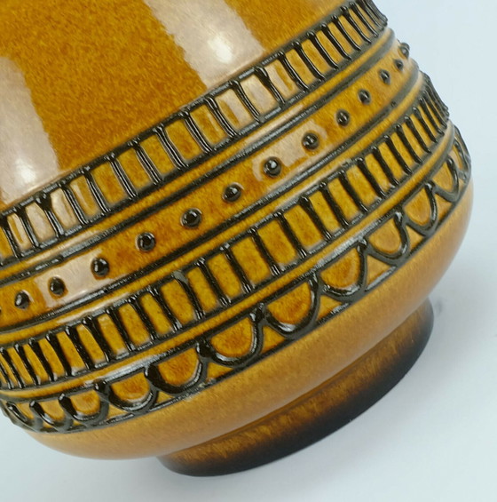 Image 1 of huge 1960's jug vase model 88 35 amber and brown with black abstract pattern