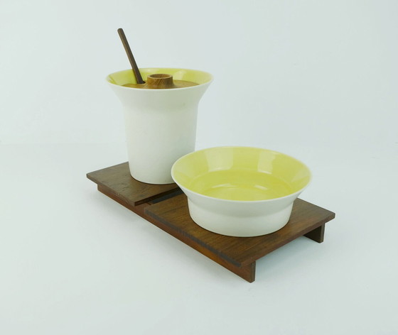 Image 1 of very rare danish modern serving set laurids lonborg ceramic and wood 1960s