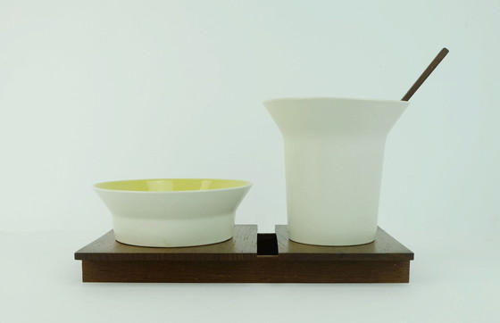 Image 1 of very rare danish modern serving set laurids lonborg ceramic and wood 1960s