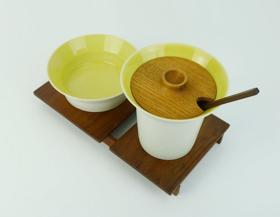 Image 1 of very rare danish modern serving set laurids lonborg ceramic and wood 1960s