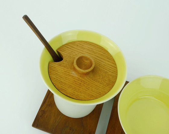 Image 1 of very rare danish modern serving set laurids lonborg ceramic and wood 1960s