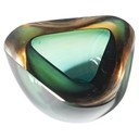 Murano glass vintage triangular solid Italian bowl in green and yellow