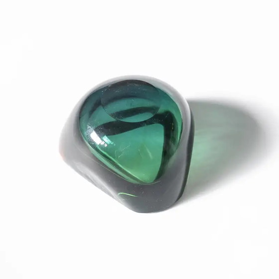 Image 1 of Murano glass vintage triangular solid Italian bowl in green and yellow