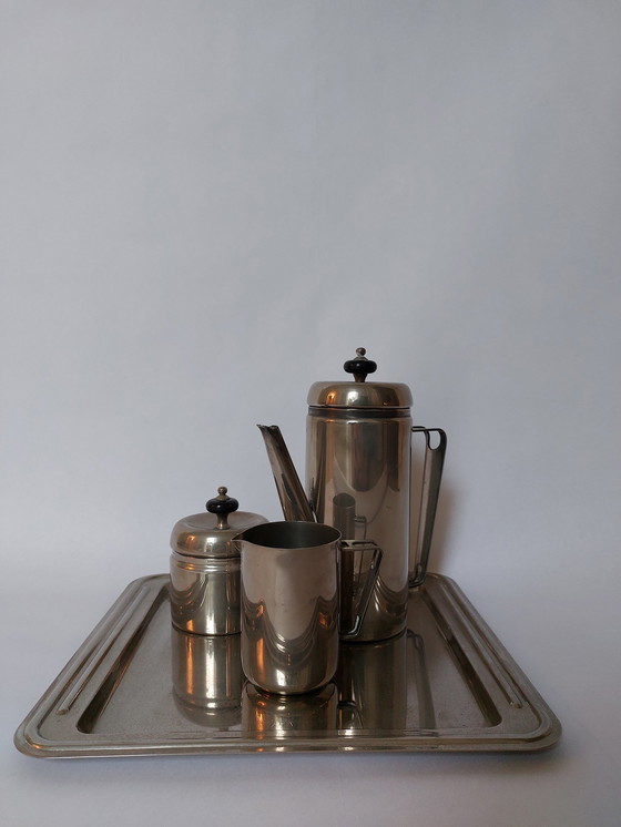 Image 1 of Service à café antique art déco plaqué argent, années 1930