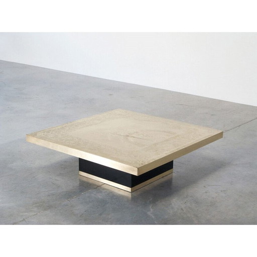 Vintage engraved brass coffee table by Georges Mathias, 1970