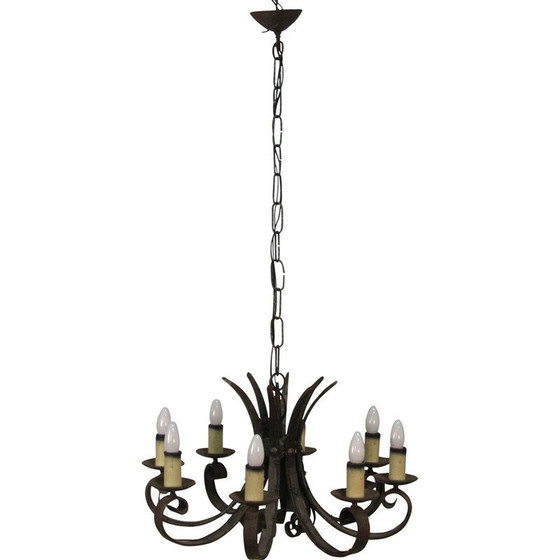 Image 1 of Mid century wrought iron chandelier, 1940s