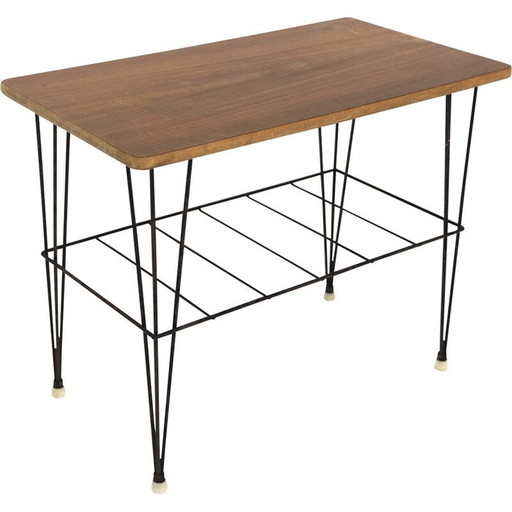 Vintage "Stringbord" side table in teak and metal, Sweden 1950