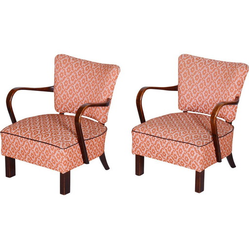 Pair of vintage beechwood Art Deco armchairs, 1930s