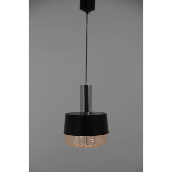 Image 1 of Lampada a sospensione vintage in vetro e metallo nero di Napako, Cecoslovacchia, 1970