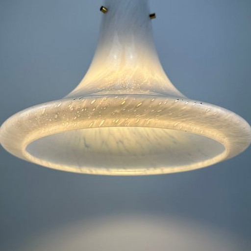 Glashütte Limburg Pendant Lamp – Trumpet Shaped Cloudy Glass – 1970