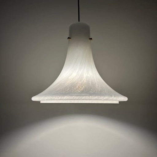 Glashütte Limburg Pendant Lamp – Trumpet Shaped Cloudy Glass – 1970