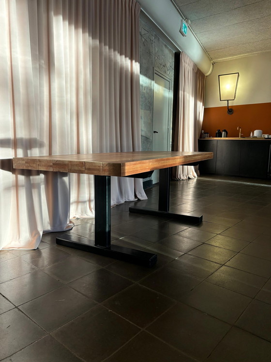 Image 1 of Oak Dining Table With Steel Leg