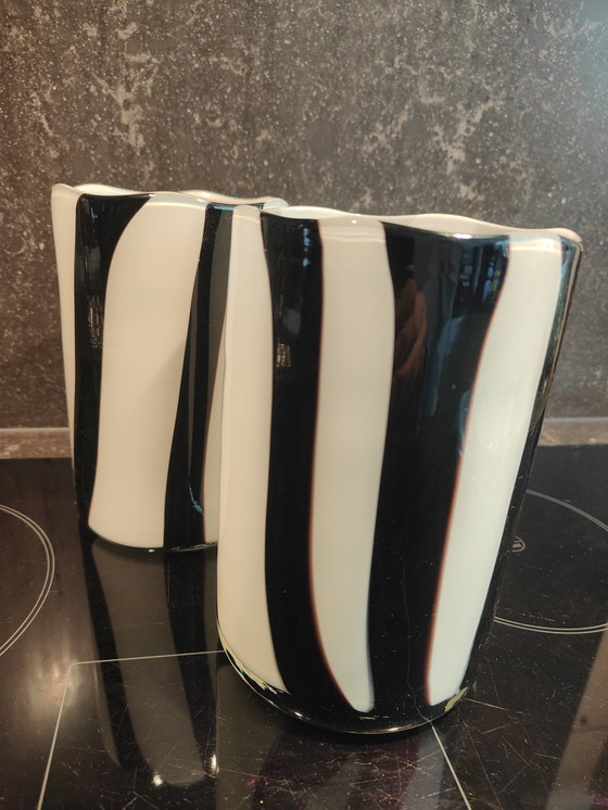 Image 1 of 2 Italian Hand Blown Art Glass Vases