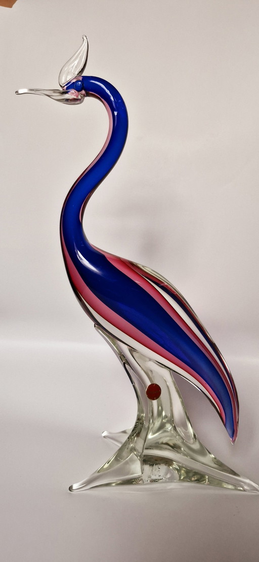 60'S Poli Seguso Large Murano Glass Sommerso Bird 