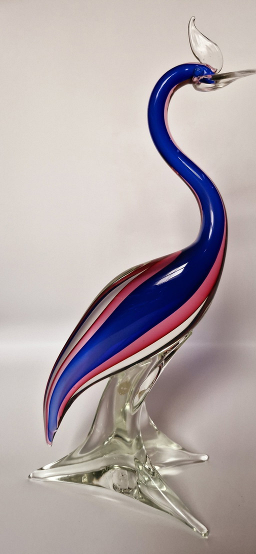 60'S Poli Seguso Large Murano Glass Sommerso Bird 