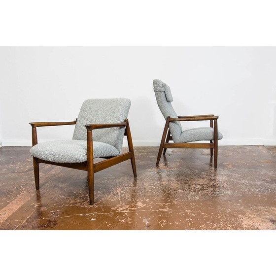 Image 1 of Pair of vintage GFM-64 armchairs in solid beech and fabric by Edmund Homa, Poland 1960