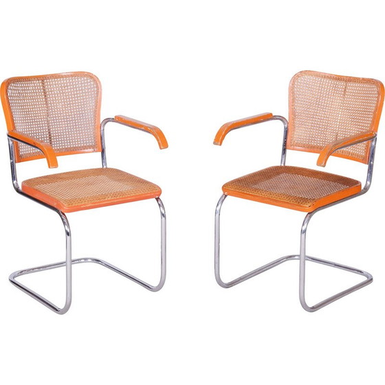 Image 1 of Pair of vintage beech and rattan armchairs by Robert Slezak, Czechoslovakia 1930