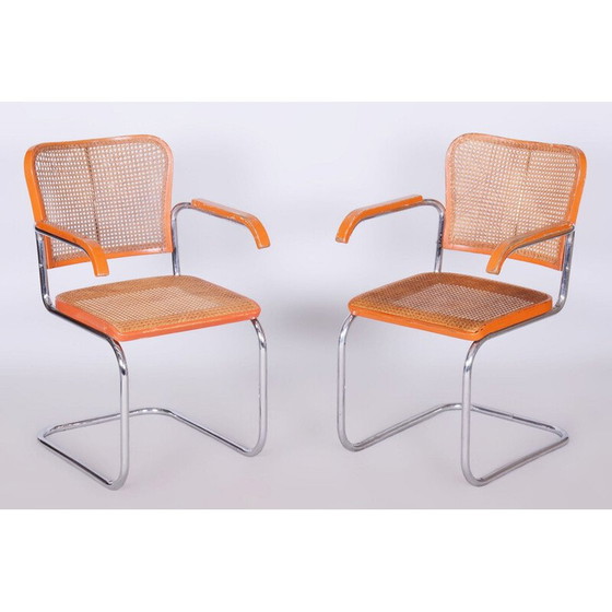 Image 1 of Pair of vintage beech and rattan armchairs by Robert Slezak, Czechoslovakia 1930