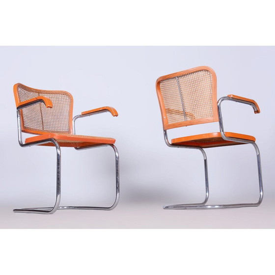 Image 1 of Pair of vintage beech and rattan armchairs by Robert Slezak, Czechoslovakia 1930