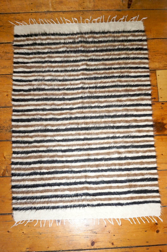 Image 1 of Striped Black White Brown Turkish Rug