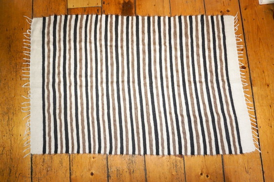 Image 1 of Striped Black White Brown Turkish Rug