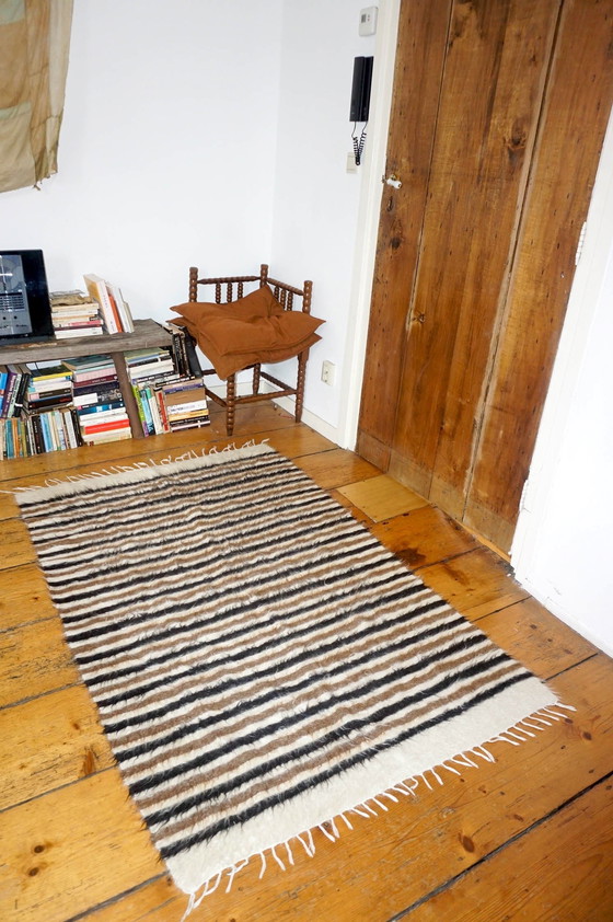 Image 1 of Striped Black White Brown Turkish Rug