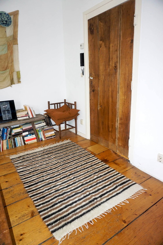 Image 1 of Striped Black White Brown Turkish Rug