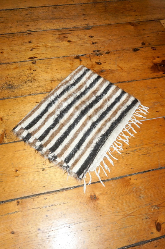 Image 1 of Striped Black White Brown Turkish Rug